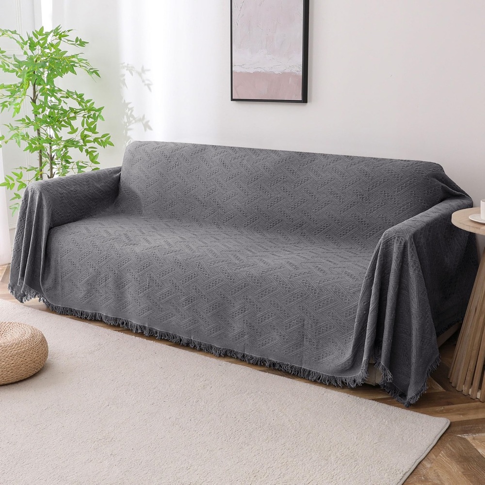 NEW Sofa Couch Throw Slipcover Protector Geometrical Woven Fabric 71"x 118" Grey